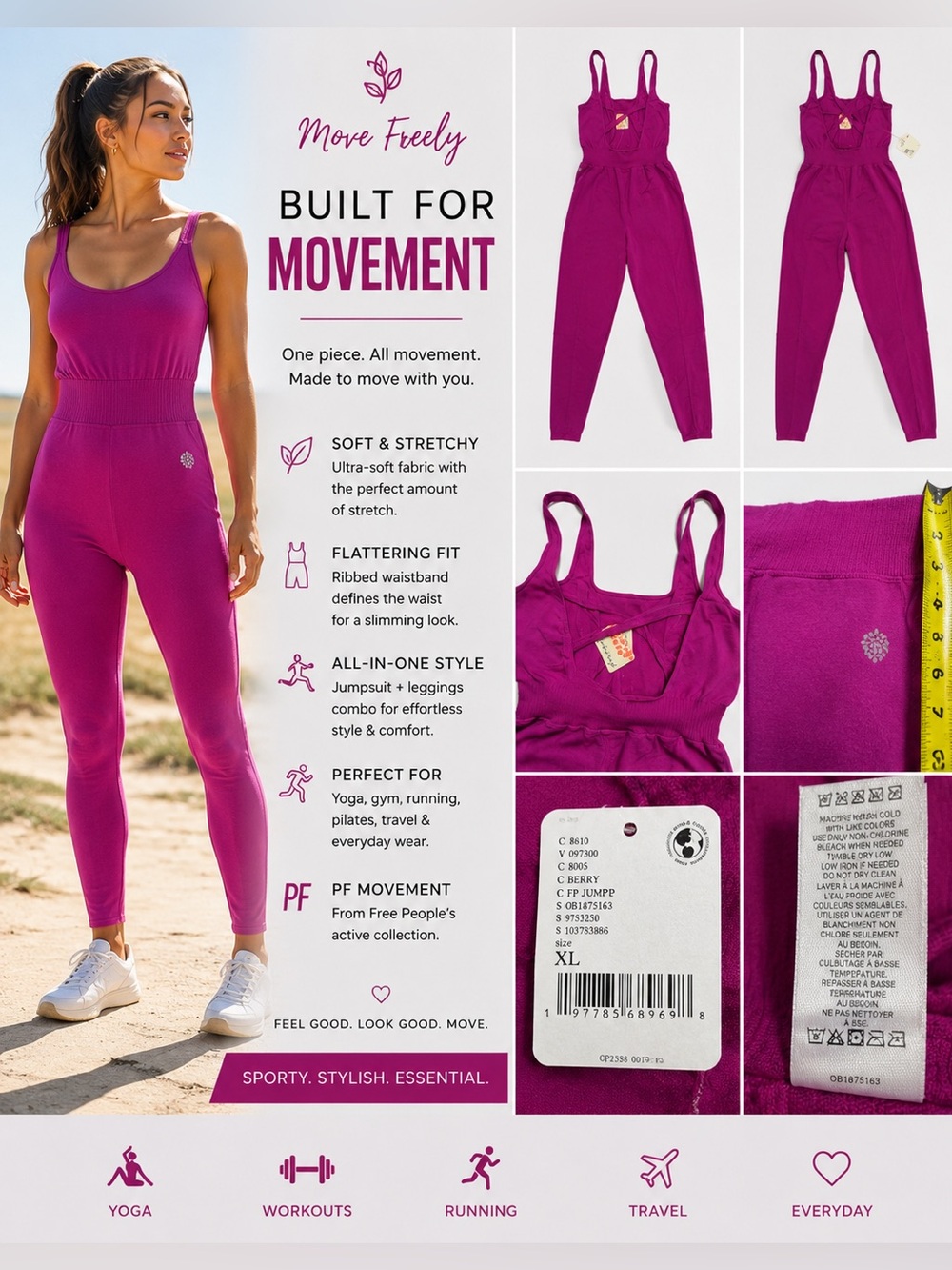 Free People Magenta Sleeveless Scoop-Neck Jumpsuit